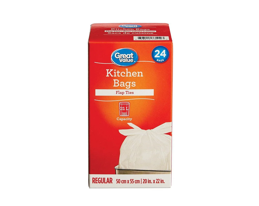 Great Value Flap Ties Kitchen Bags, 24 Bags