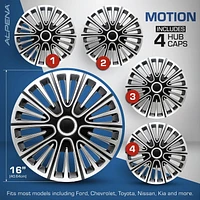 16" Motion Wheel Covers, Silver & Black, set of 4