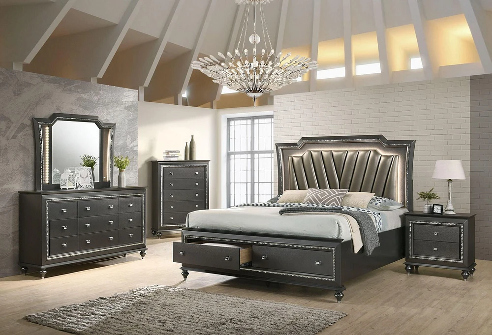 ACME Kaitlyn California King Bed (LED HB) in PU & Metallic Gray