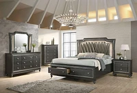 ACME Kaitlyn California King Bed (LED HB) in PU & Metallic Gray