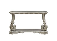 ACME Northville Sofa Table in Antique Silver & Clear Glass