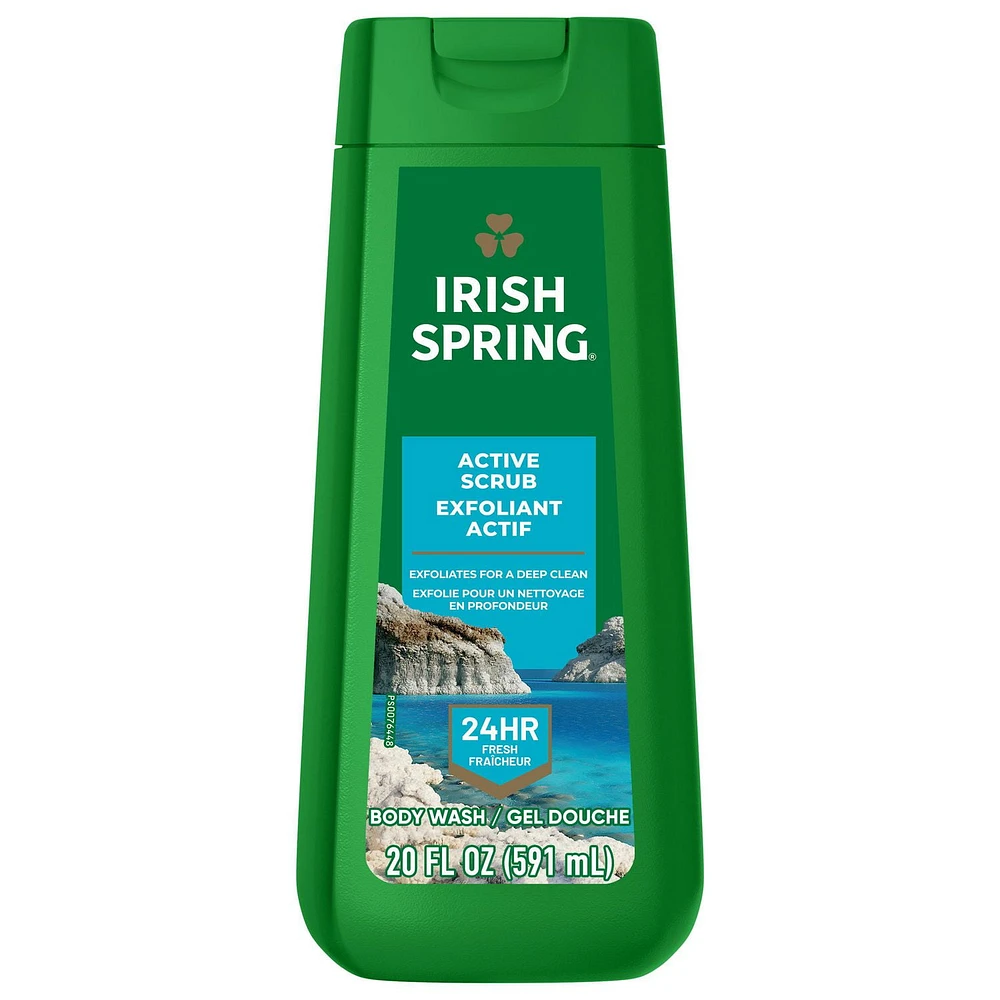 Irish Spring Active Scrub Nettoyant Exfoliant pour Hommes, Flacon de 591 ml