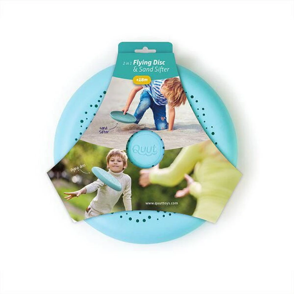 Quut Disque Volant et Tamis à Sable - Taille XL - Plastique Durable - Facile à Utiliser - Jouet de Plage et Extérieur - 3+ Ans - Stable dans l'Air - Prise Confortable - Diamètre 25 cm - Parfait pour Parc, Jardin, Piscine