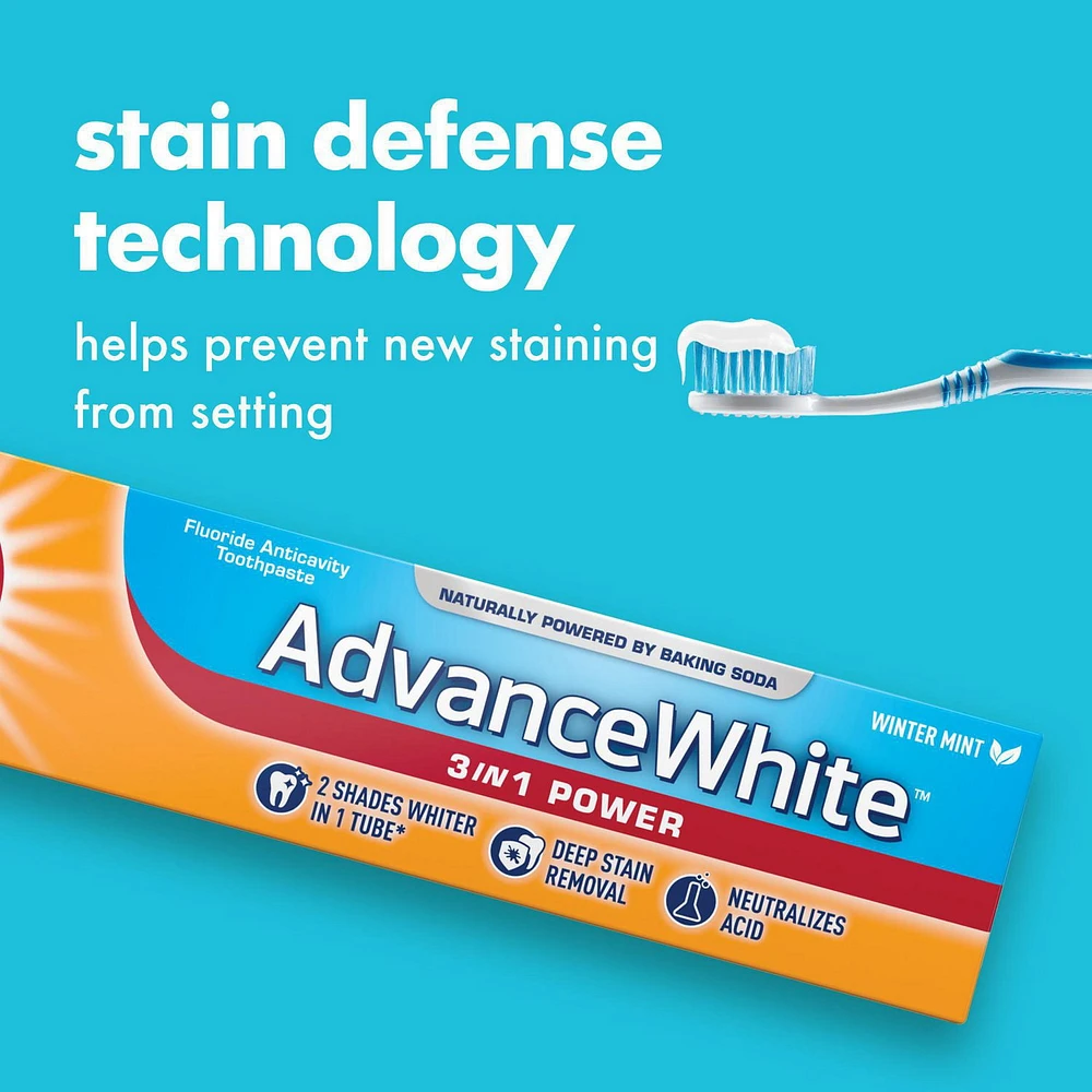 ARM & HAMMER Advance White 3 in 1 Power Toothpaste, Whitening, 120mL, 120mL