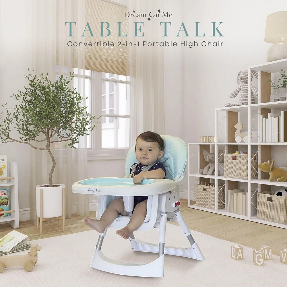 Dream On Me Portable 2 In 1 Table Talk High Chair |Convertible |Compact High Chair |Light Weight Portable Highchair