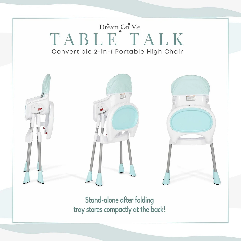 Dream On Me Portable 2 In 1 Table Talk High Chair |Convertible |Compact High Chair |Light Weight Portable Highchair