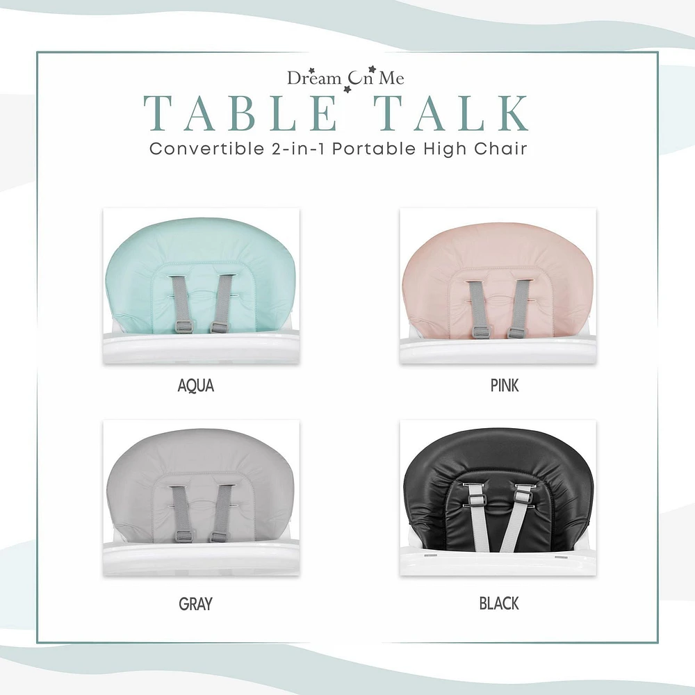 Dream On Me Portable 2 In 1 Table Talk High Chair |Convertible |Compact High Chair |Light Weight Portable Highchair