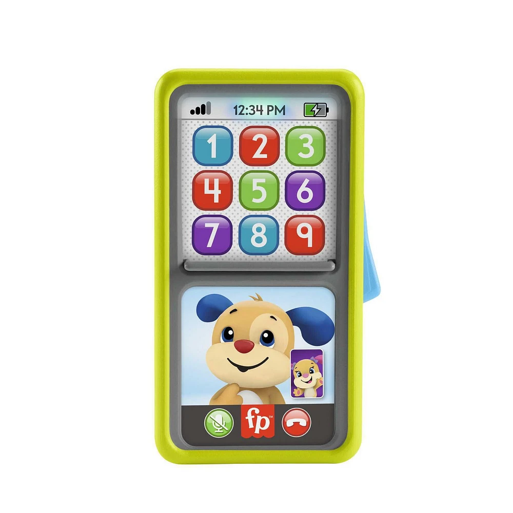 ​Fisher-Price Laugh & Learn Baby to Toddler Educational Toy Phone with Lights and Music, 2-in-1 Slide to Learn Smartphone, Multi-Language Version, Ages 9-36M