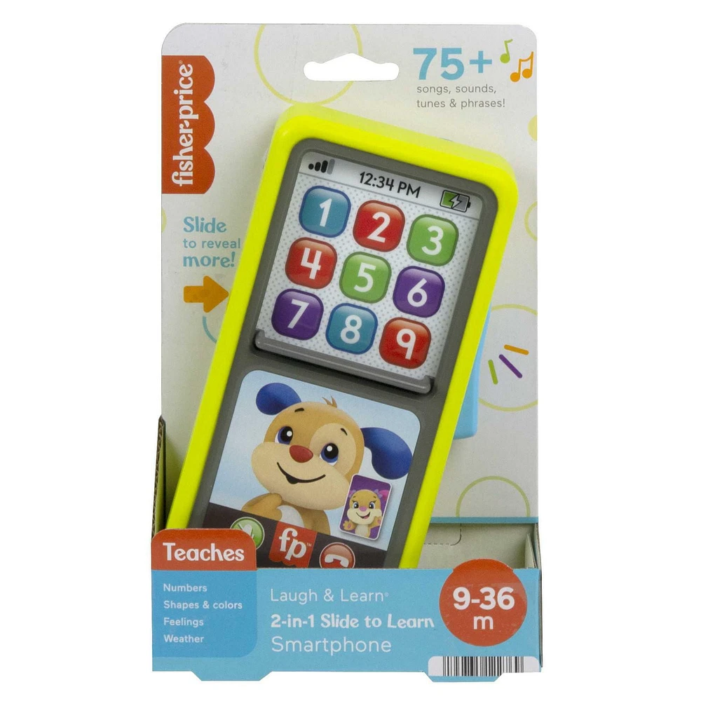 ​Fisher-Price Laugh & Learn Baby to Toddler Educational Toy Phone with Lights and Music, 2-in-1 Slide to Learn Smartphone, Multi-Language Version, Ages 9-36M