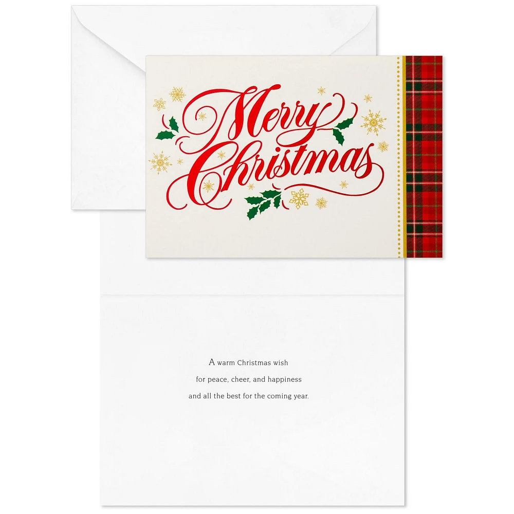 Image Arts Red Script and Plaid Border Boxed Christmas Cards, Pack of 28