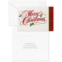 Image Arts Red Script and Plaid Border Boxed Christmas Cards, Pack of 28