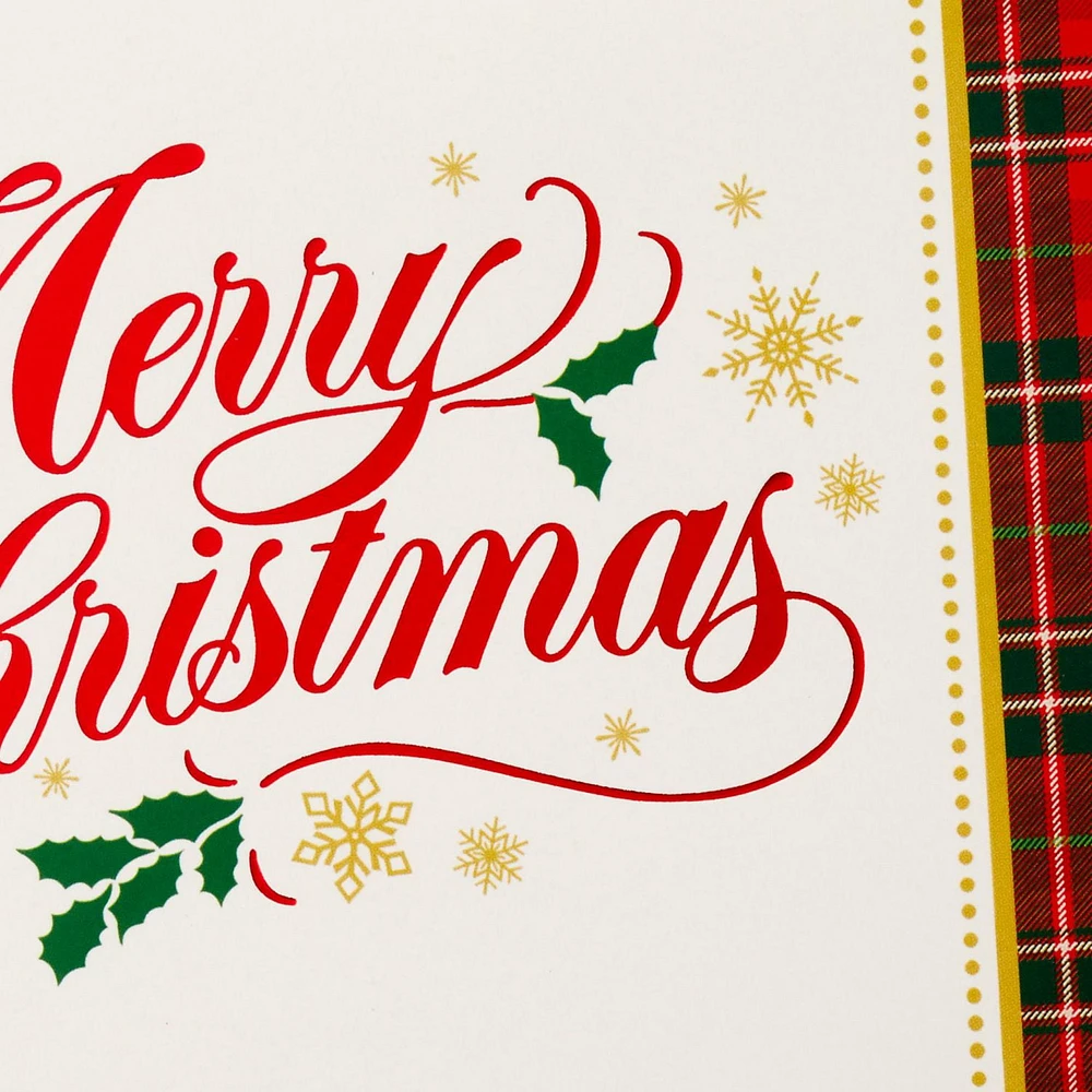 Image Arts Red Script and Plaid Border Boxed Christmas Cards, Pack of 28