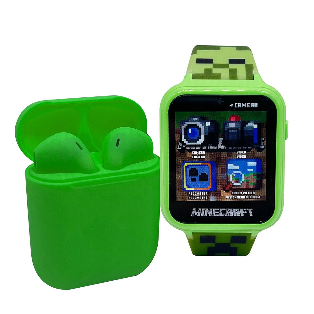 Minecraft Montre interactive à écran tactile avec un ensemble d'écouteurs assorti