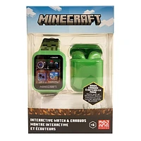 Minecraft Montre interactive à écran tactile avec un ensemble d'écouteurs assorti