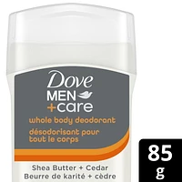 Pour Tout Le Corps Pour 72H de Protection Contre les Odeurs Dove Men+Care Déodorant Beurre de Karité & Cèdre convient pour une utilisation des aisselles, aux parties intimes et pieds 85g