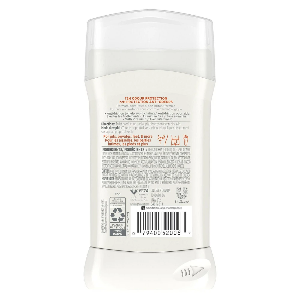 Pour Tout Le Corps Pour 72H de Protection Contre les Odeurs Dove Men+Care Déodorant Beurre de Karité & Cèdre convient pour une utilisation des aisselles, aux parties intimes et pieds 85g