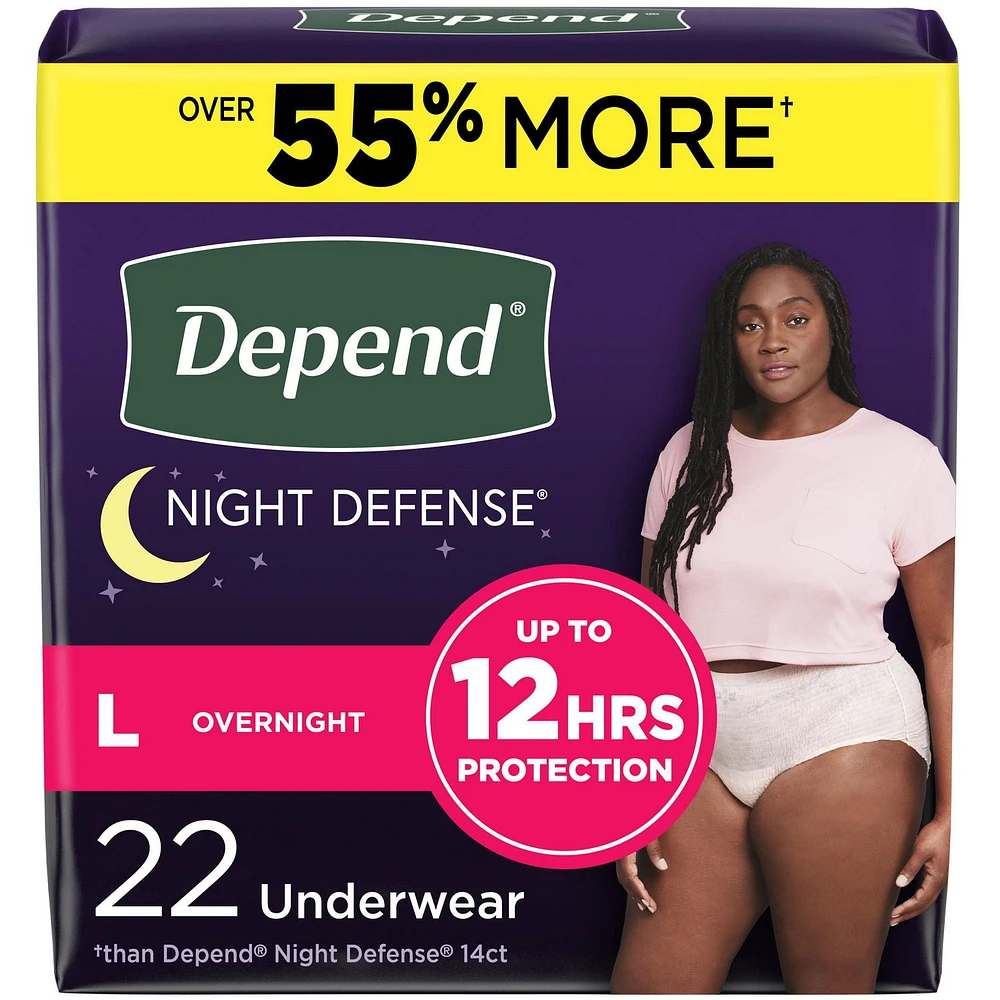 Sous-vêtements d’incontinence pour adultes Depend Night Defense pour femmes, jetables, de nuit, P-TG, roses, (l’emballage peut différer) DPND Sous-vêtements Fem, P-TG, 20-26 Unites