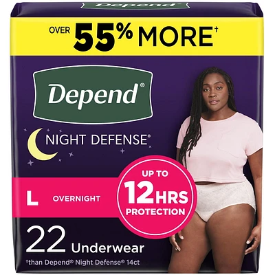 Sous-vêtements d’incontinence pour adultes Depend Night Defense pour femmes, jetables, de nuit, P-TG, roses, (l’emballage peut différer) DPND Sous-vêtements Fem, P-TG, 20-26 Unites