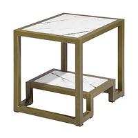 Homylin Modern Rectangle Side Table, End Table with Marble Effect Top and Gold Metal Frame, Small Side Table for Living Room, Bedroom, Sofa and Couch, White