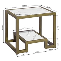 Homylin Modern Rectangle Side Table, End Table with Marble Effect Top and Gold Metal Frame, Small Side Table for Living Room, Bedroom, Sofa and Couch, White