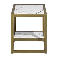 Homylin Modern Rectangle Side Table, End Table with Marble Effect Top and Gold Metal Frame, Small Side Table for Living Room, Bedroom, Sofa and Couch, White