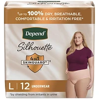 Depend Silhouette Adult Incontinence and Postpartum Underwear for Women, S-XL, Maximum Absorbency, Pink, 10-16 Count