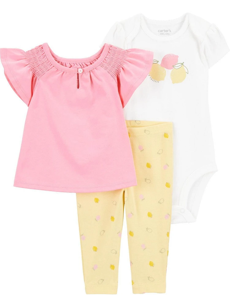 Carter's Child of Mine Baby Girls' 3 Piece Set - Pink and Yellow Lemon, Newborn 24 Months