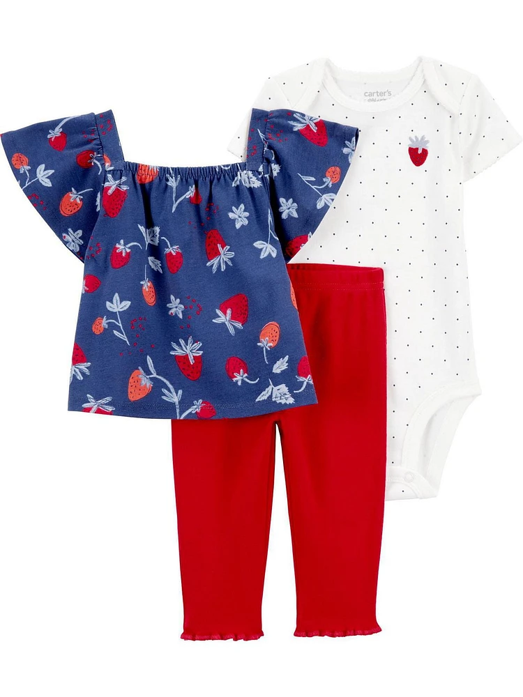 Carter's Child of Mine Baby Girls' 3 Piece Set - Red White Blue Berry, Newborn 24 Months