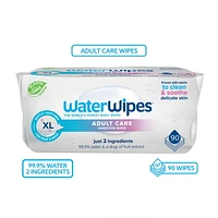 WaterWipes Adult Care, 99.9% Water Based Sensitive Wipes, 3 Resealable Packs (90 Wipes), WaterWipes Adult Care 90ct