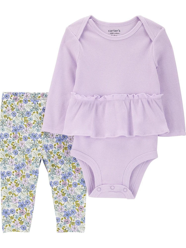 Carter's Child of Mine Baby Girls' Bodysuit Pant Set - Violet Floral, Newborn 24 Months