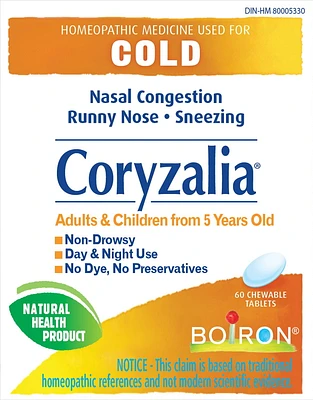 Boiron Coryzalia For Cold Symptoms, 60 Tablets