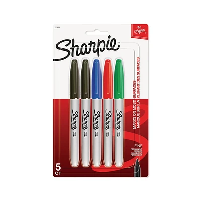 Sharpie Permanent Markers, Fine Point, Assorted Colours, 5 count