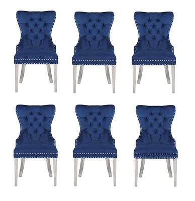 Plata Import Wingback Chair in Blue - Set 6