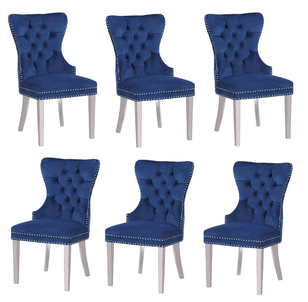 Plata Import Wingback Chair in Blue - Set 6