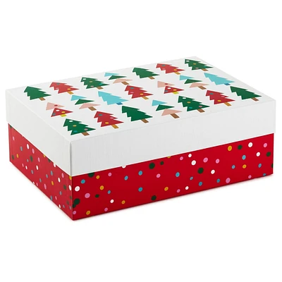 Hallmark Medium Christmas Gift Box with Lid (Red, Green, and Blue Trees)