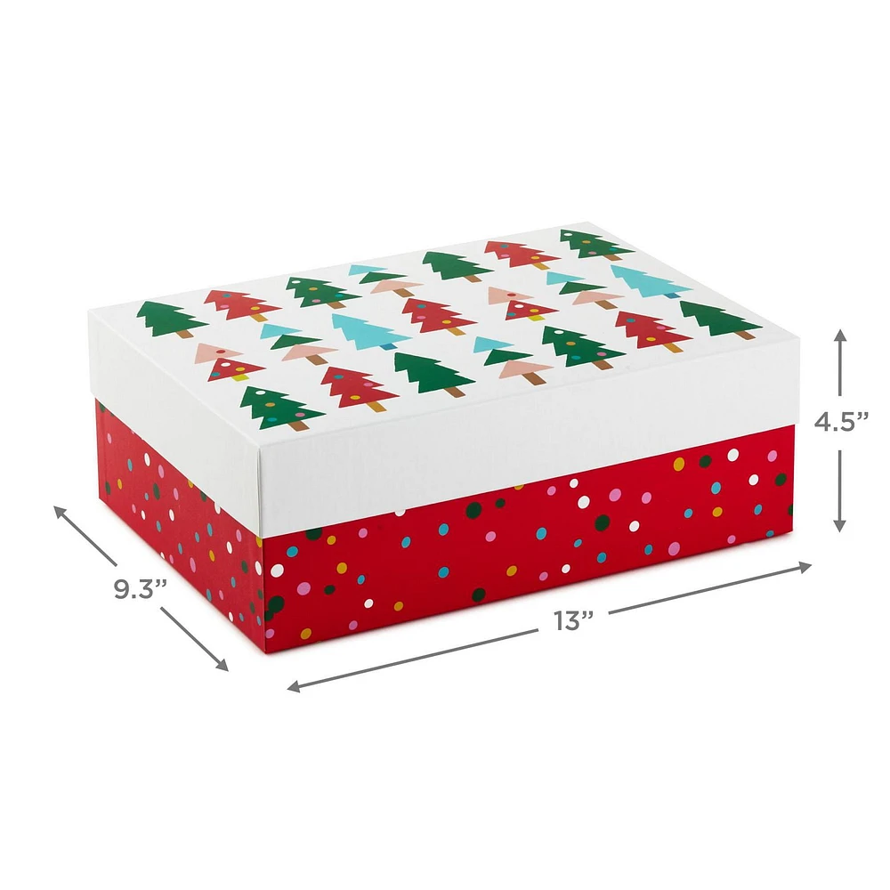 Hallmark Medium Christmas Gift Box with Lid (Red, Green, and Blue Trees)