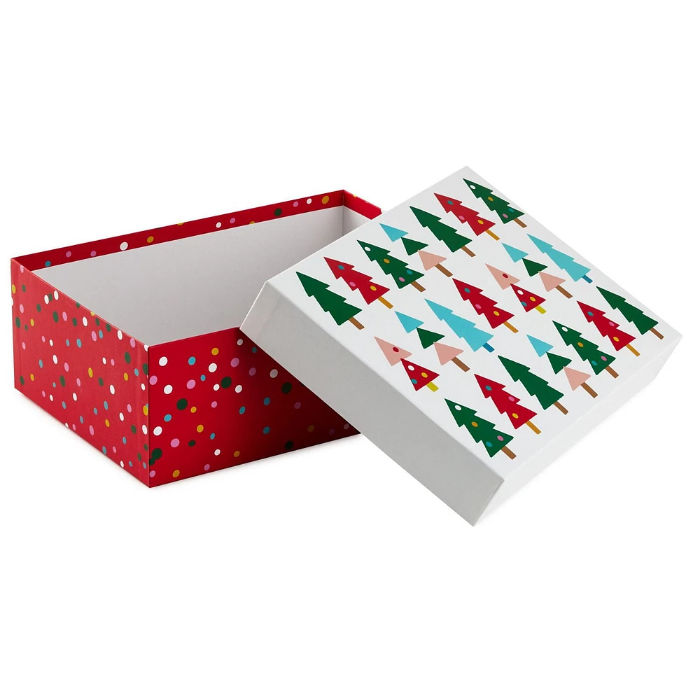 Hallmark Medium Christmas Gift Box with Lid (Red, Green, and Blue Trees)