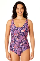 Lands' End Women's Size S-XXL Nylon Spandex Grecian One-Piece Swimsuit with Shirring Detail
