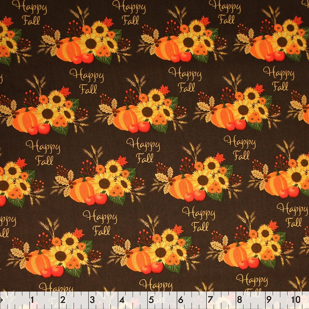 Fabric Creations  Brown Happy Fall Cotton Fabric buy the Metre 107 cm (42")