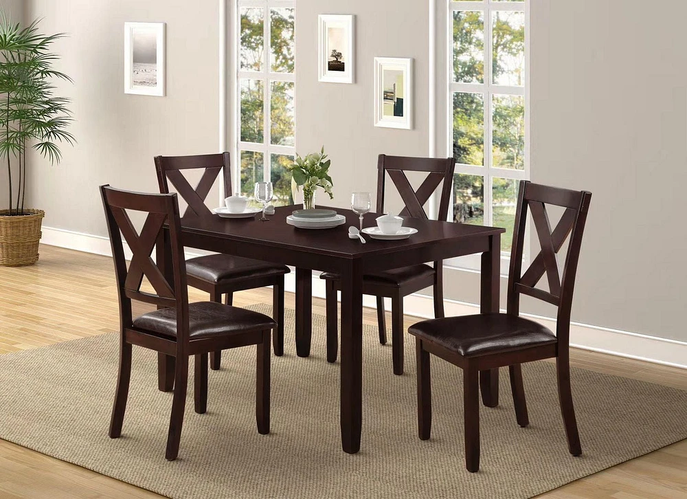 K-LIVING POPPY 5PCS SOLID WOOD DINING TABLE SET IN ESPRESSO (TABLE & 4 CHAIRS)