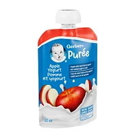 GERBER Apple Yogurt Purée, Made With Real Fruit and Yogurt, For Babies and Toddlers, No Added Sugar, No Added Salt, Non-GMO, Resealable Pouch w/Spout, 92mL