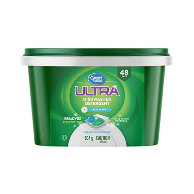 Sachets de détergent pour lave-vaisselle ultra Great Value, 48 un. 48 tablettes, 504 g