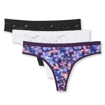 George Women's Printed Lace Thongs 3-Pack, Sizes S-XL