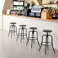 Homy Casa Set of 4 Swivel Bar Stools with Adjustable Height Backless Design Metal Footrest, Walnut/Oak