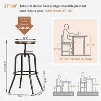 Homy Casa Set of 4 Swivel Bar Stools with Adjustable Height Backless Design Metal Footrest, Walnut/Oak