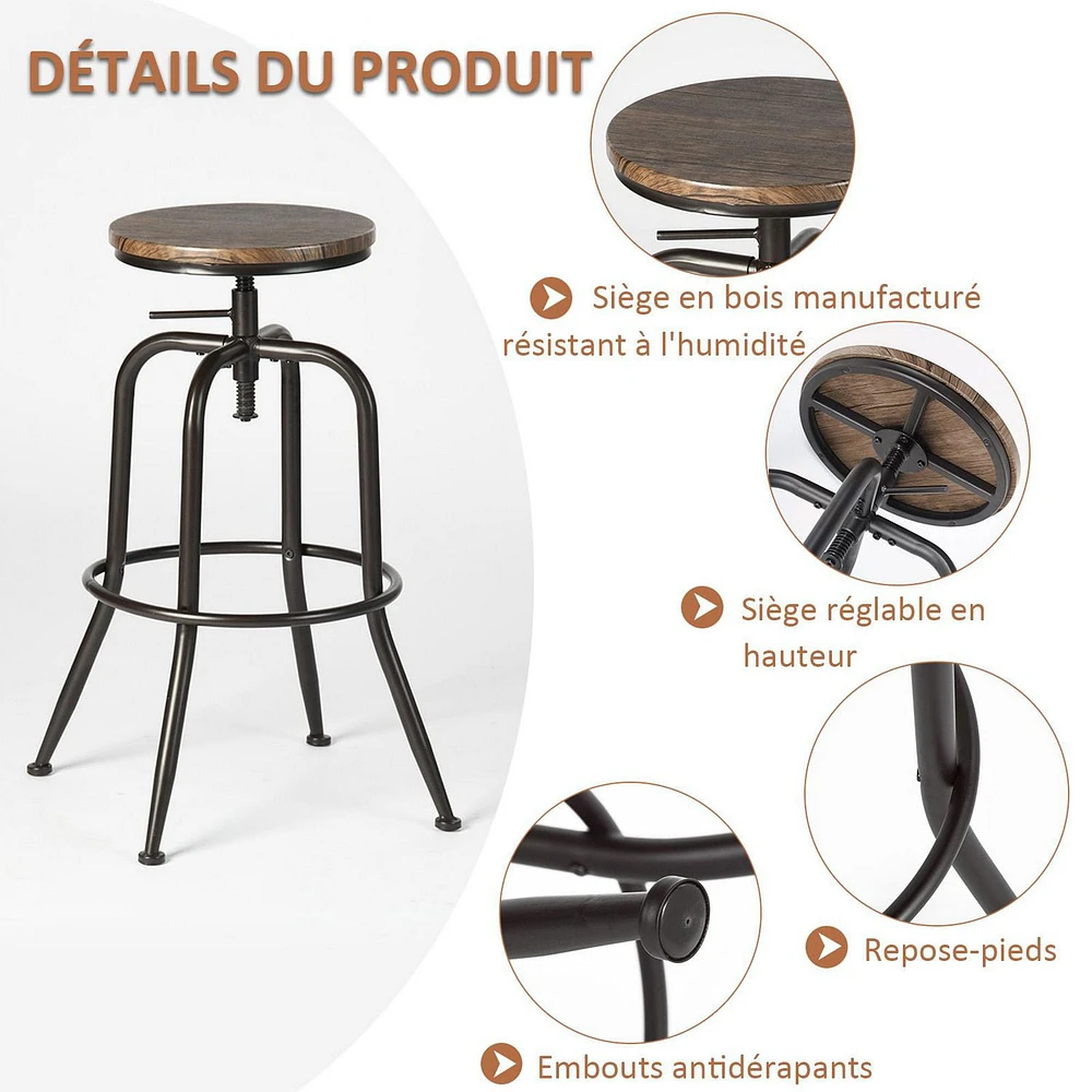 Homy Casa Set of 4 Swivel Bar Stools with Adjustable Height Backless Design Metal Footrest, Walnut/Oak