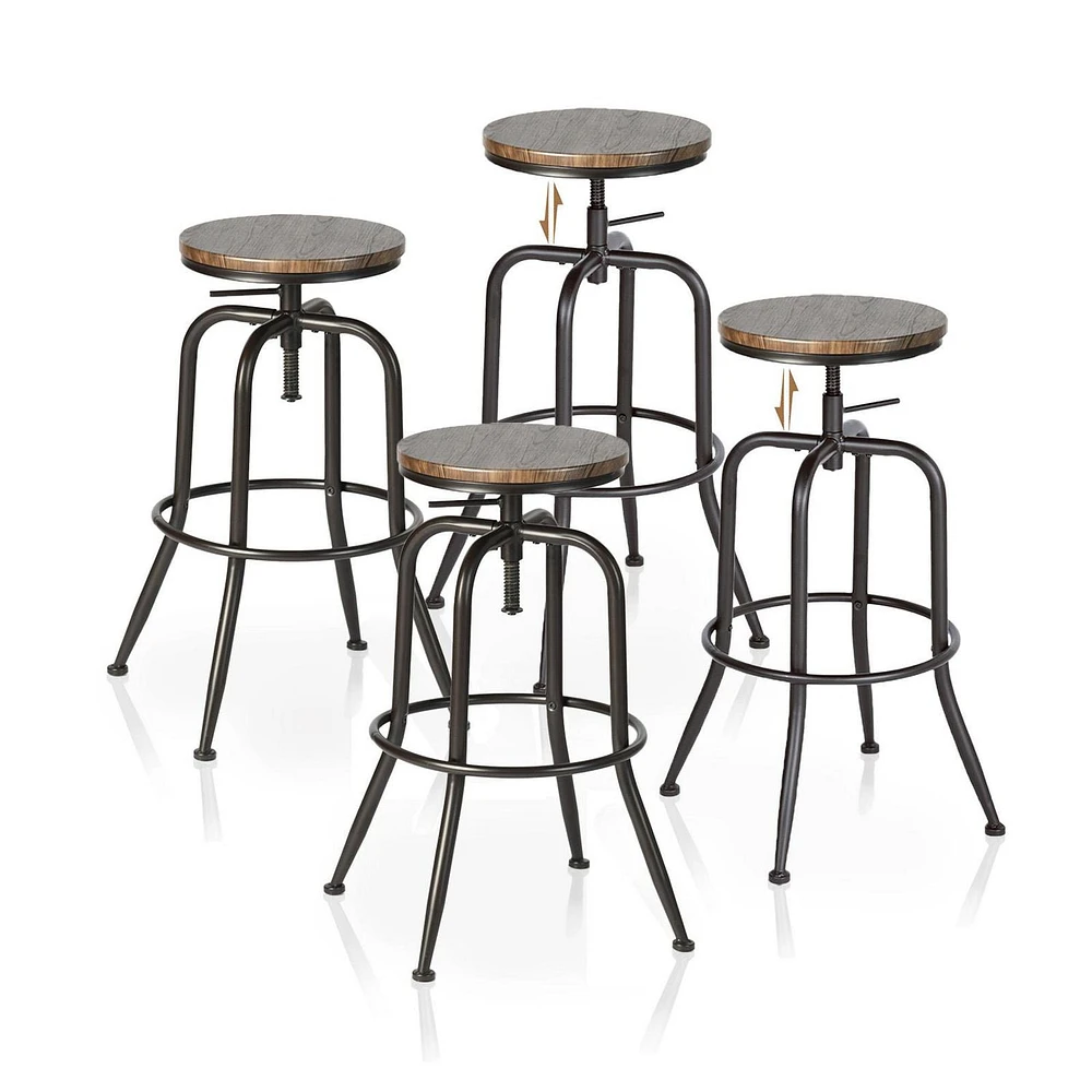 Homy Casa Set of 4 Swivel Bar Stools with Adjustable Height Backless Design Metal Footrest, Walnut/Oak