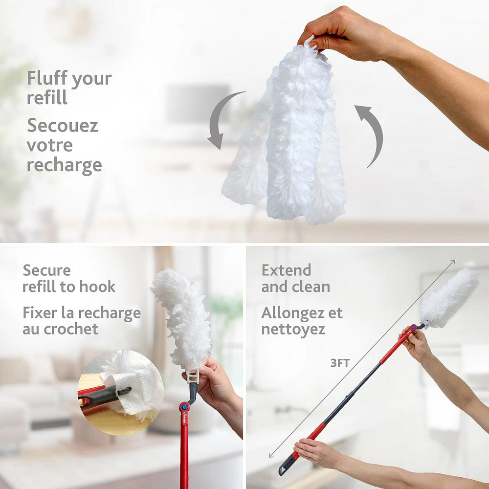 Vileda Flex & Catch Heavy Duty Duster for Cleaning, 3 ft. Handle Plus 3 Refills, Heavy Duty Dusting Kit