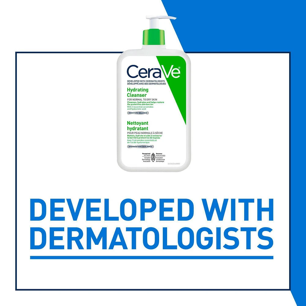 CeraVe Nettoyant Hydratant pour le Visage avec Acide Hyaluronique et 3 Céramides | Nettoyant Quotidien pour le Visage pour Peau Normale à Sèche | Sans Parfum Nettoyant Efficace et Non Gras
