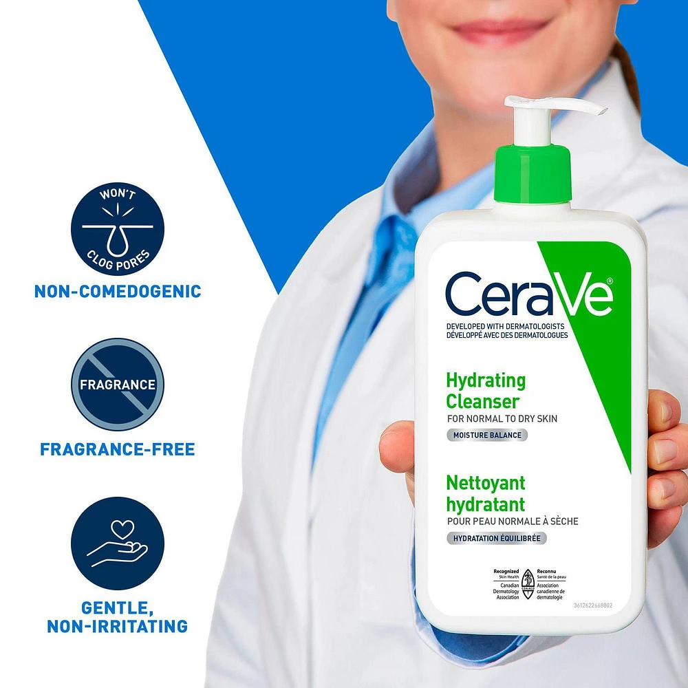 CeraVe Nettoyant Hydratant pour le Visage avec Acide Hyaluronique et 3 Céramides | Nettoyant Quotidien pour le Visage pour Peau Normale à Sèche | Sans Parfum Nettoyant Efficace et Non Gras